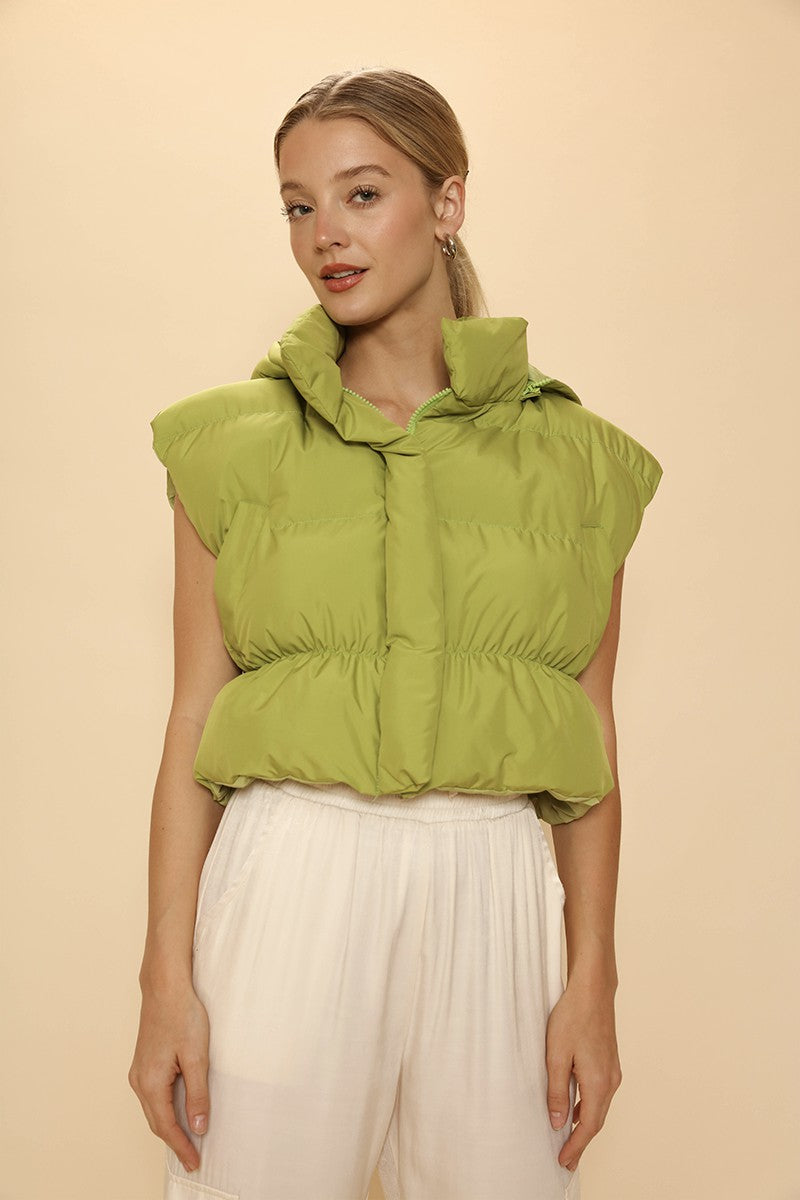 Cropped Puffer Vest With Hood