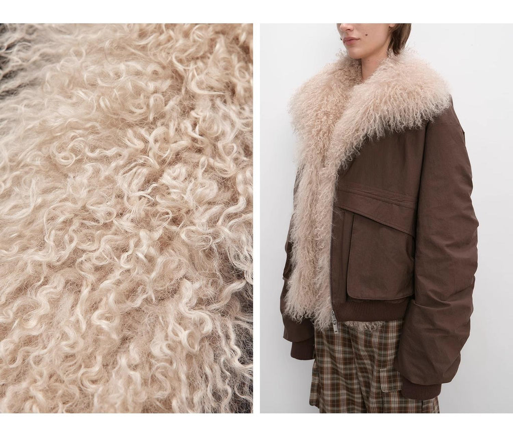 Detachable Wool Collar Down Jacket – Pilot Style Warmth & Elegance