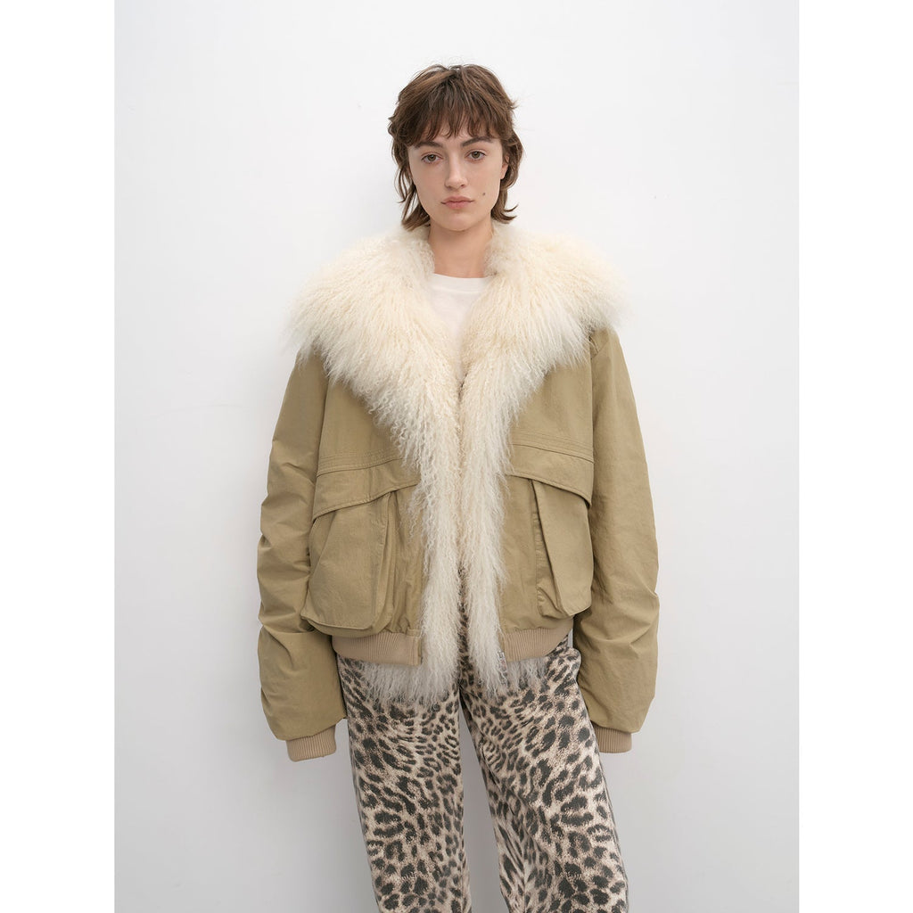 Detachable Wool Collar Down Jacket – Pilot Style Warmth & Elegance